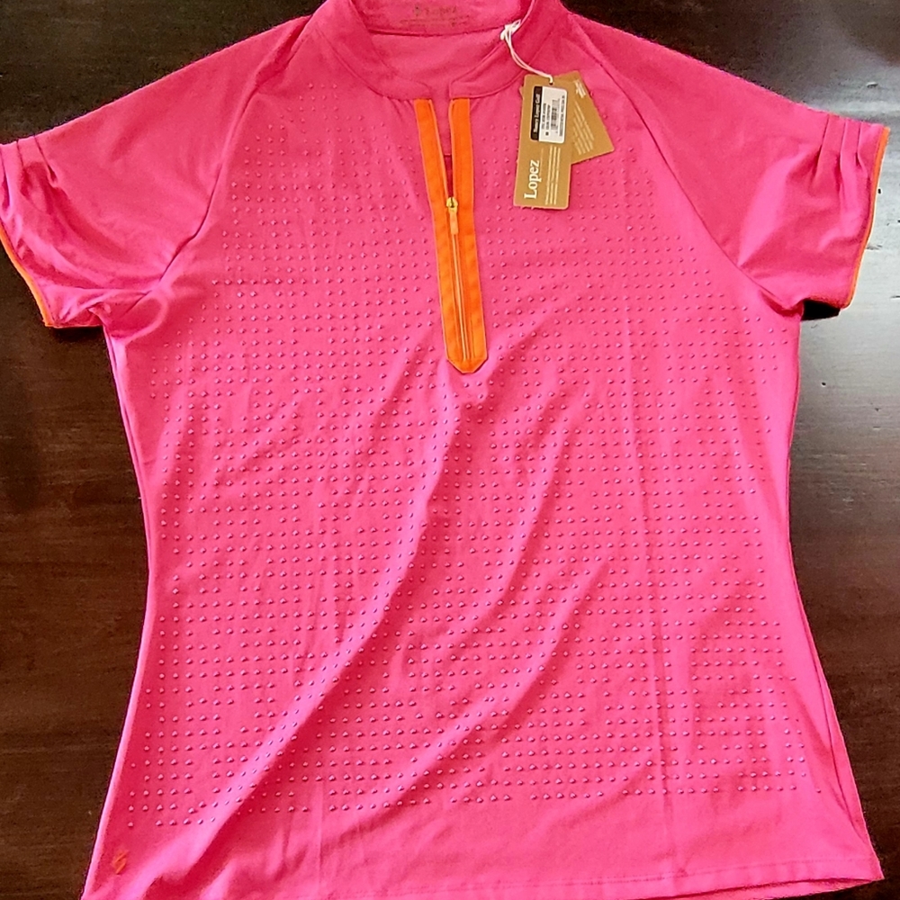 Nancy Lopez desert dry pink/orange bling golf shirt